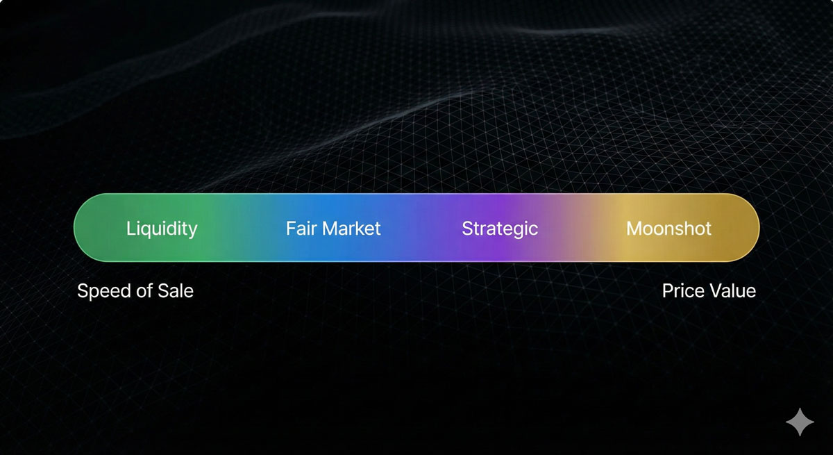 Domain pricing strategy visualization showing value ranges and sell-through rates